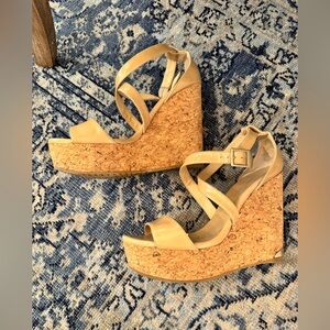 Jimmy Choo Beige Cork platform Wedge Sandals size 37 orig 795.00